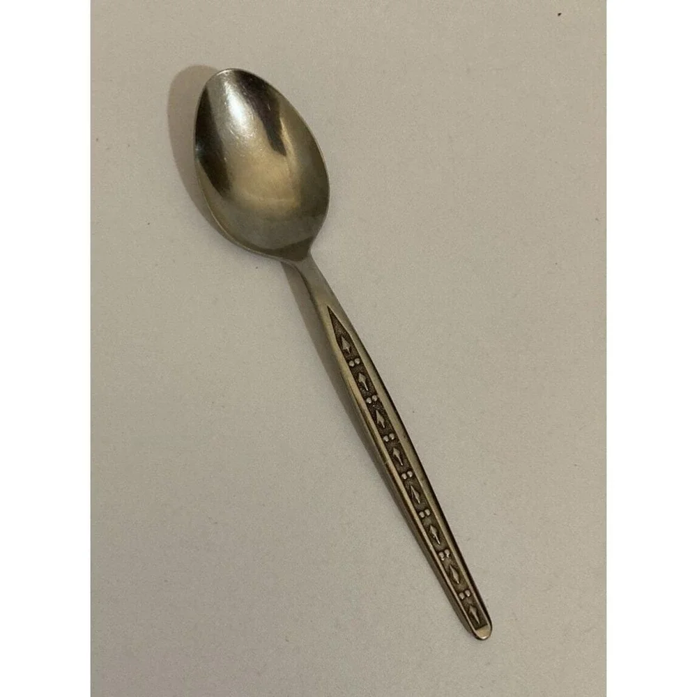 Continental Japan CSS33 Dots Diamonds Textured Place Oval Soup Spoon Vtg